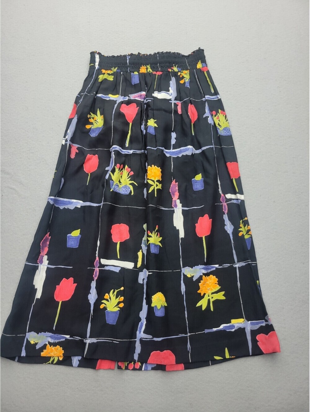 Ilyse Hart Women's Skirt Large Black/Multi Midi Knit Elastic Waist Floral